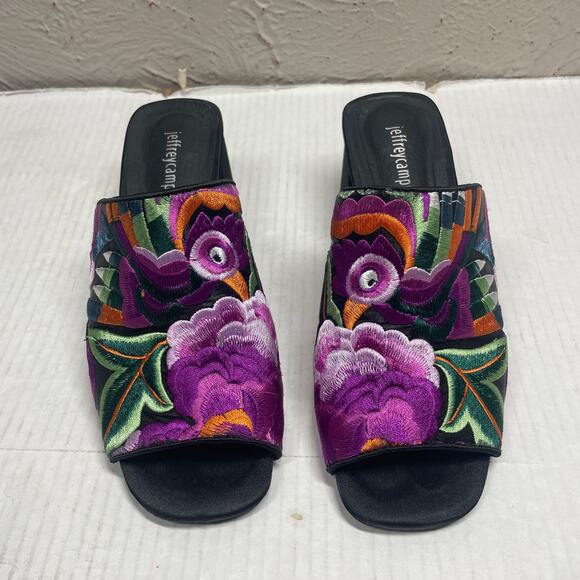 Jeffrey Campbell Shoes - Jeffrey Campbell Black Purple Peep Toe Floral Embroidered Sandal Heels Sz 7.5